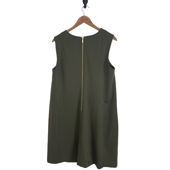 Sharagano Green Sheath Dress with Exposed Zippers on Front Pockets and down Back - Picture 3 of 7